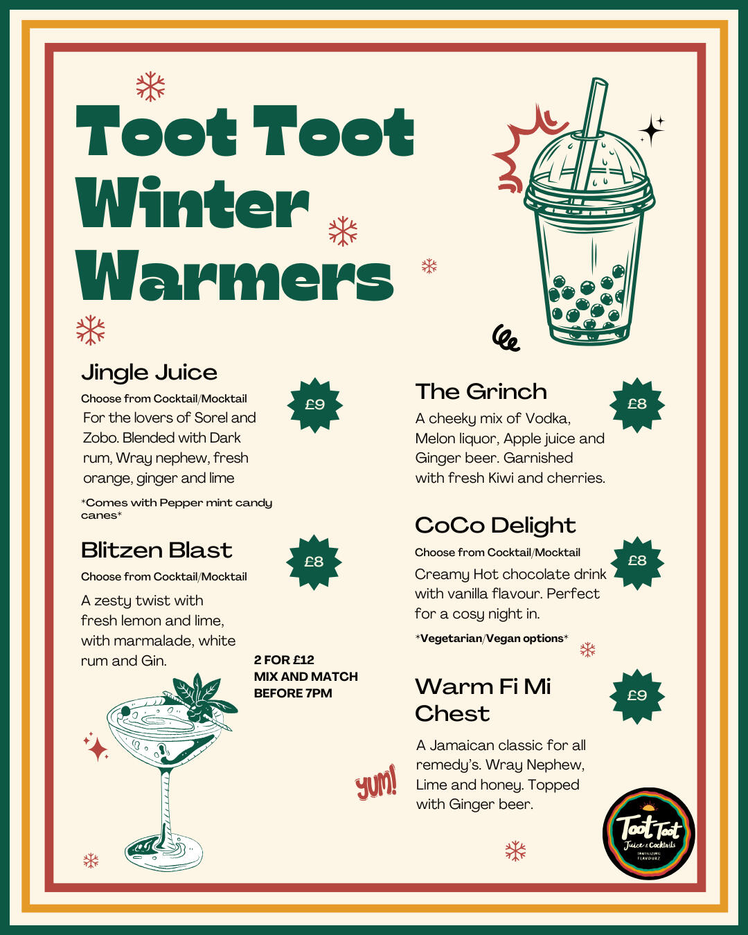 Toot Toot Juice & Cocktails Cocktail Menu